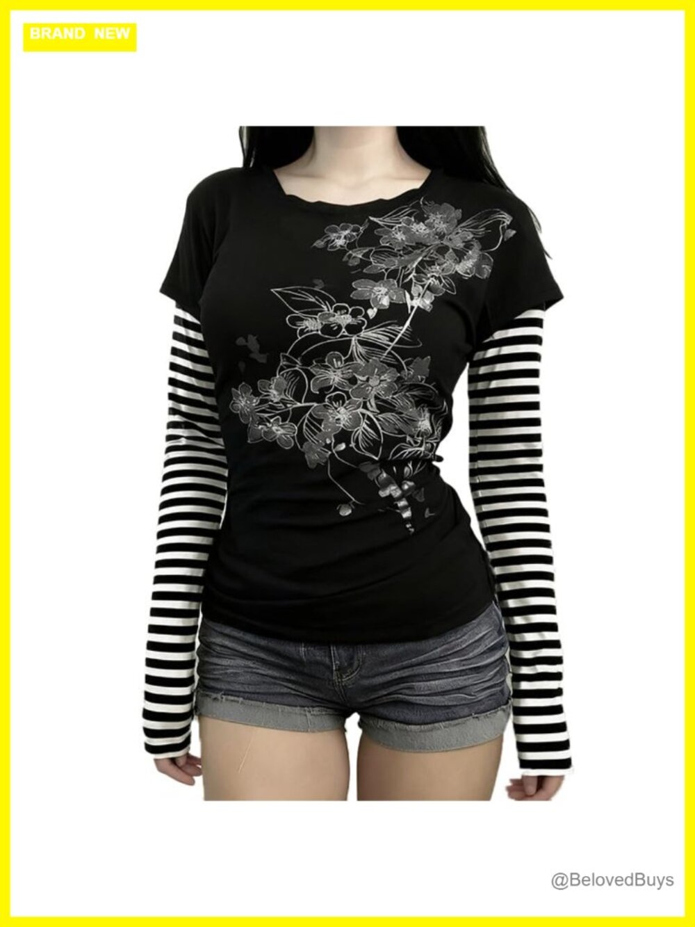Womens Y2K Vintage Graphic Patchwork Sweatshirt Slim Fit Long Sleeve Pullover